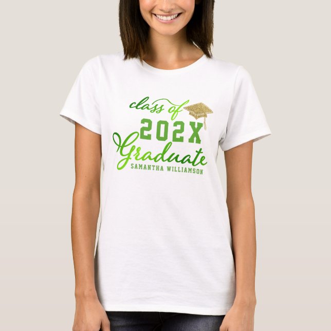 Class of 2025 Graduate Green Typography Graduation T-Shirt (Front)