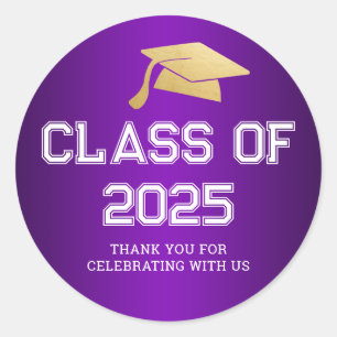 Class of 2025 Graduate Hat   Thank You Purple Classic Round Sticker