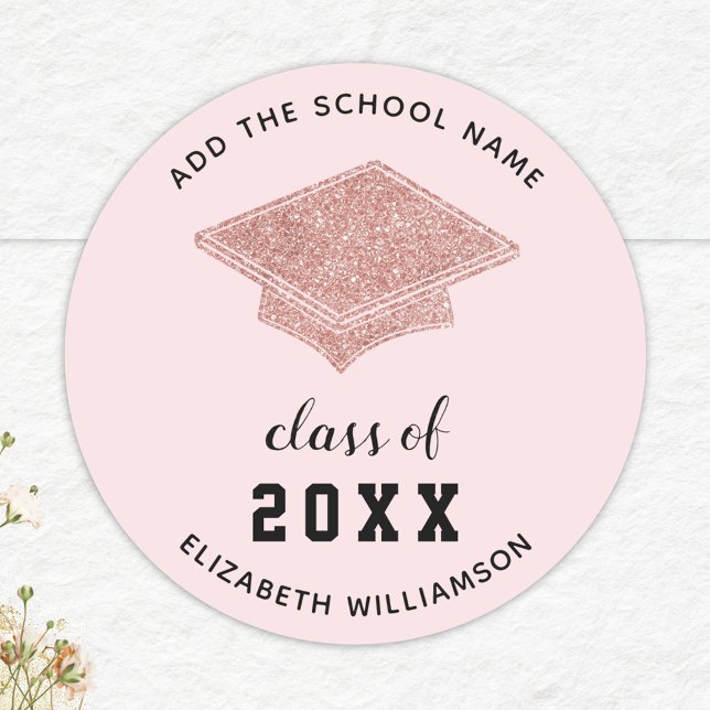 Class of 2025 Graduate Light Pink Graduation Classic Round Sticker (Creator Uploaded)