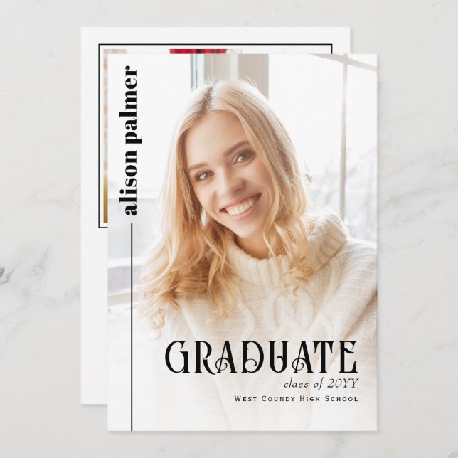 Class of 2025 GRADUATE minimalist photo Invitation (Front/Back)