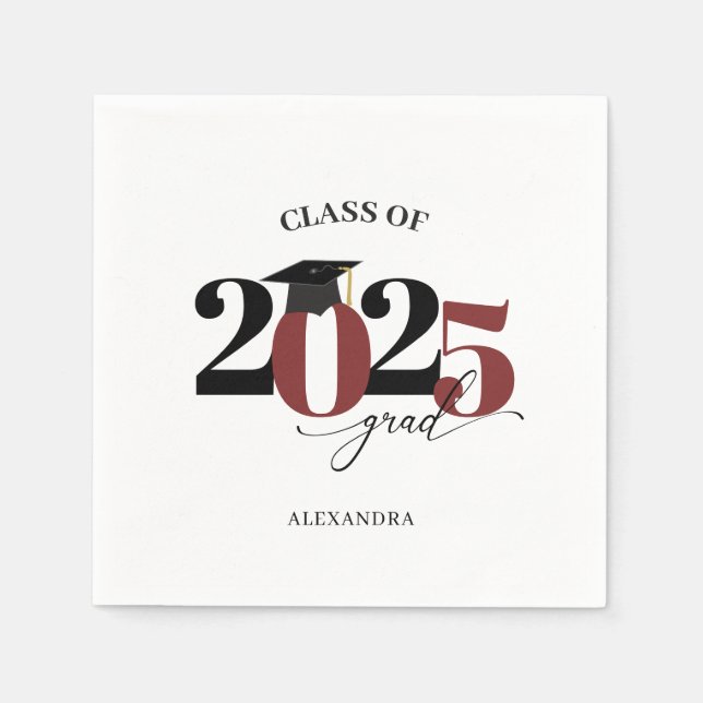 Class of 2025 Graduate Modern Tyopgraphy Maroon Napkin (Front)