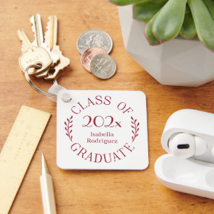 Class of 2025 Graduate Name Burgundy Typography Key Ring