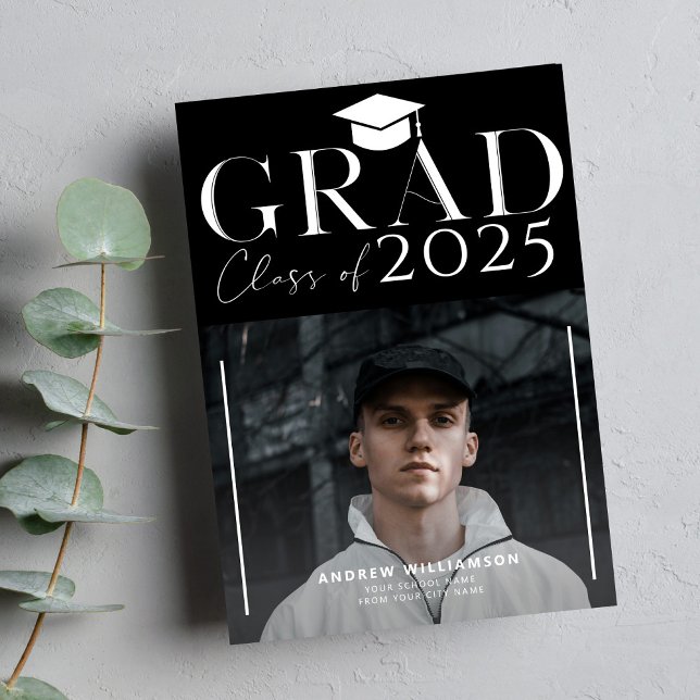 Class of 2025 graduate photo black graduation announcement (Creator Uploaded)