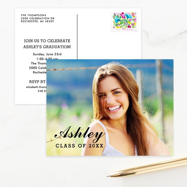 Class of 2025 Graduate Photo Graduation Party Invitation Postcard (Creator Uploaded)