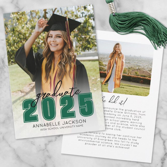 Class Of 2025 Graduate Photo Green Graduation Announcement (Class Of 2025 Graduate Photo Green Graduation Announcement)