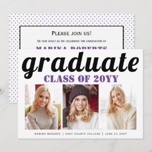 Class of 2025 graduate purple typography photo invitation
