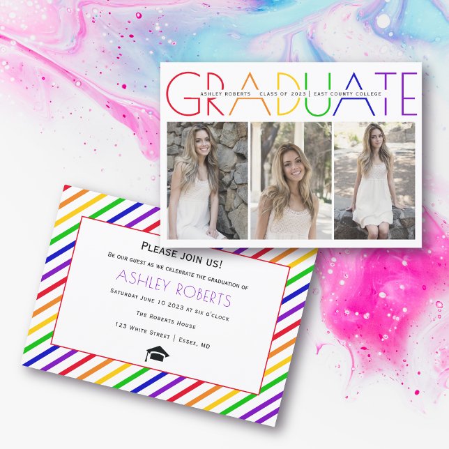 Class of 2025 Graduate rainbow photo collage Invitation (Creator Uploaded)