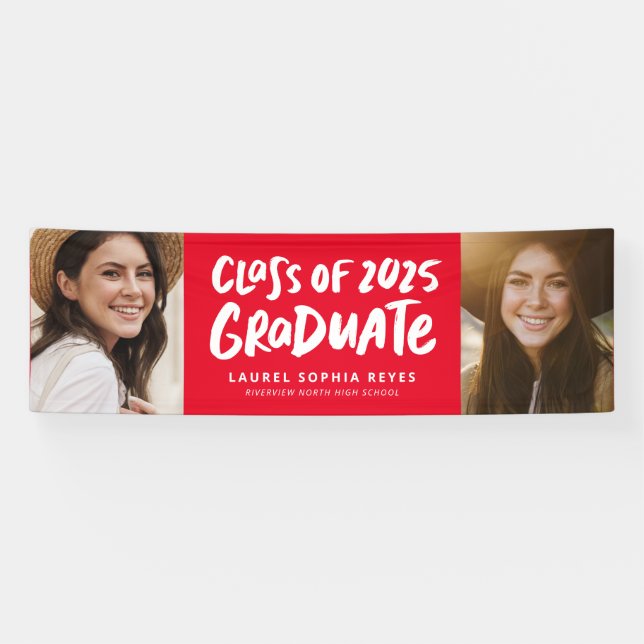 Class of 2025 graduate red two photo graduation banner (Horizontal)