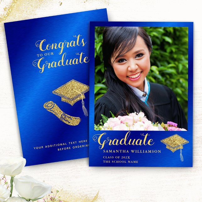 Class of 2025 Graduate Royal Blue Gold Graduation Announcement (Creator Uploaded)