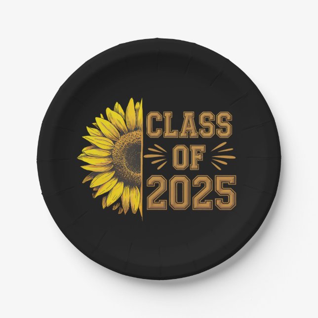 Class Of 2025 Graduate Sunflower Graduation Paper Plate (Front)
