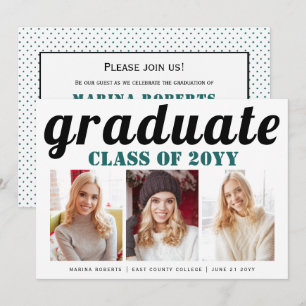 Class of 2025 graduate teal blue typography photo invitation