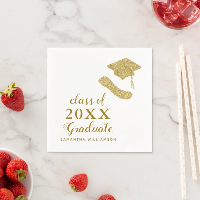 Class of 2025 Graduate White and Gold Graduation Napkin (Insitu)