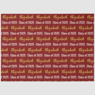 Class of 2025 Graduate's Name Deep Red White Gold Tissue Paper