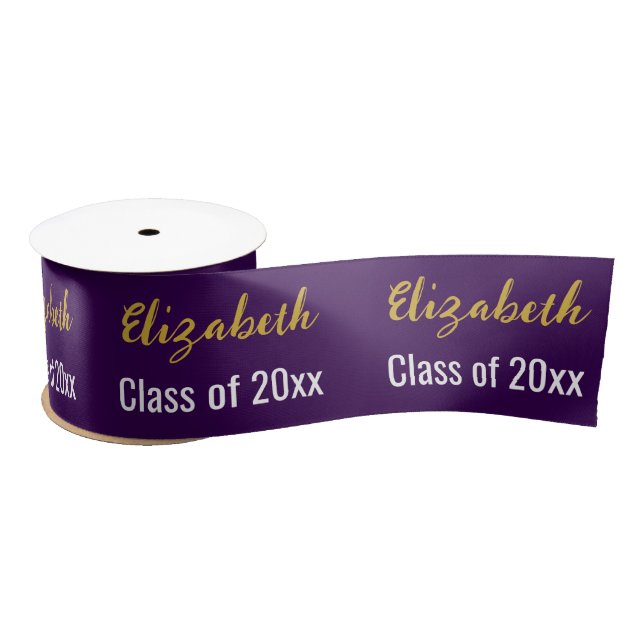 Class of 2025 & Graduate's Name Purple White Gold Satin Ribbon (Spool)