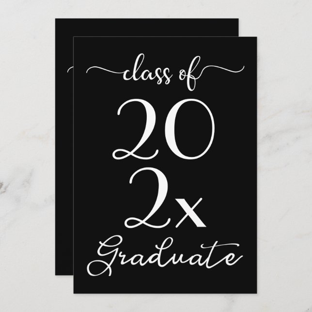 Class Of 2025 Graduation Chic Black & White Script Invitation (Front/Back)
