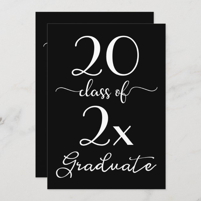 Class Of 2025 Graduation Chic Black White Script Invitation (Front/Back)