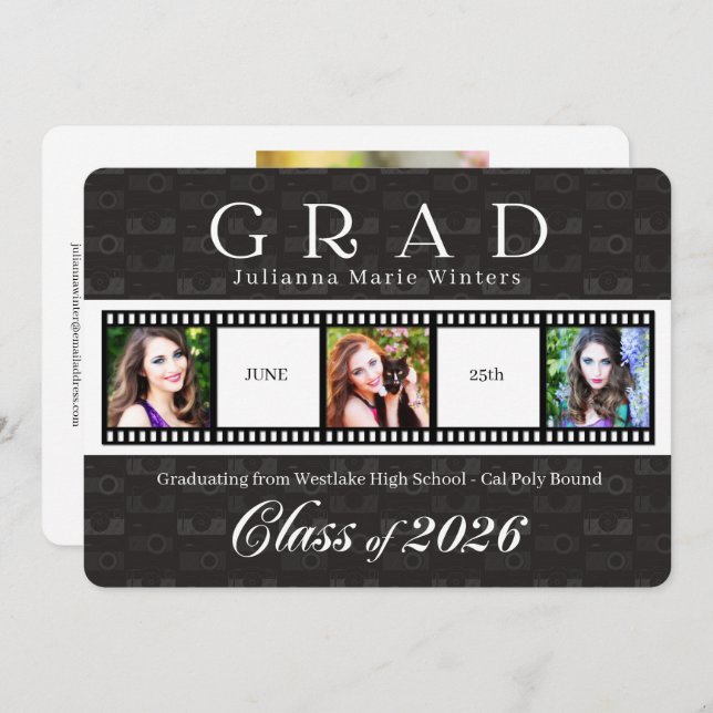 Class of 2025 Graduation Film Strip Theme 3 Photo  Invitation (Front/Back)