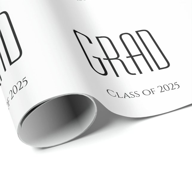 Class of 2025 Graduation Minimalist White Black Wrapping Paper (Roll Corner)