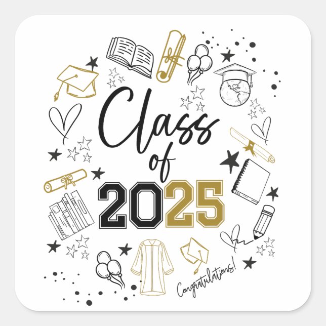 CLASS of 2025 GRADUATION Square Sticker (Front)