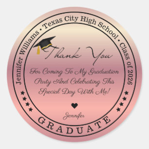 class of 2025, graduation thank you pink metallic classic round sticker