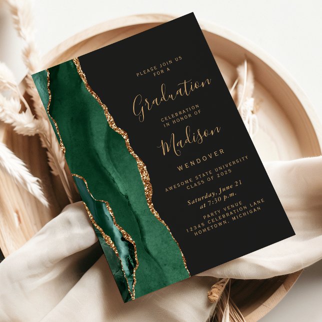Class of 2025 Green Gold Agate Dark Graduation Invitation (Creator Uploaded)