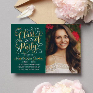Class of 2025 Green Gold Graduation Party Photo Invitation