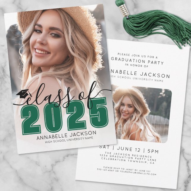 Class Of 2025 Green Graduate Photo Graduation Invitation (Class Of 2025 Green Graduate Photo Graduation Invitation)