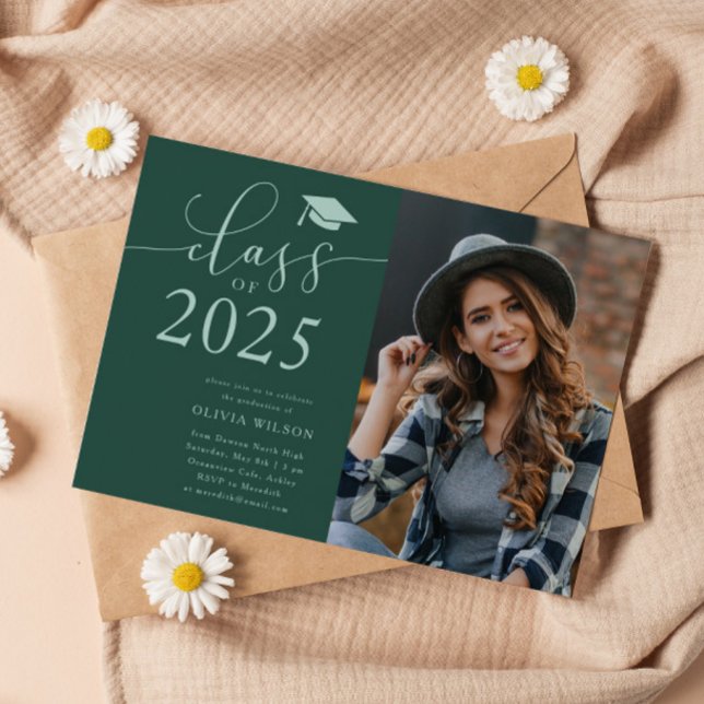 Class of 2025 Green Graduation Party Photo  Invitation (Creator Uploaded)