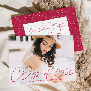 Class of 2025 Magenta Script Photo Graduation Invitation