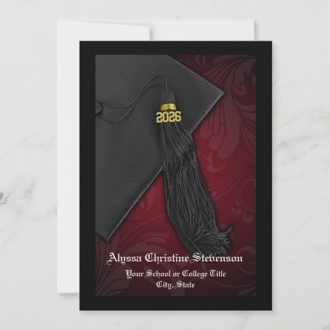 Class of 2025 Maroon Tassel Dignified Graduation Invitation (Front)
