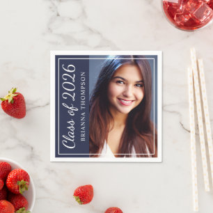 Class of 2025 Midnight Blue Graduation Party Photo Napkin