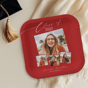 Class Of 2025 Minimalist Photo Grad Party Paper Plate