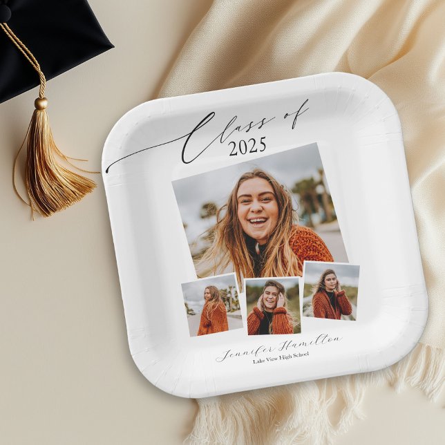 Class Of 2025 Minimalist Photo Grad Party Paper Plate (Creator Uploaded)