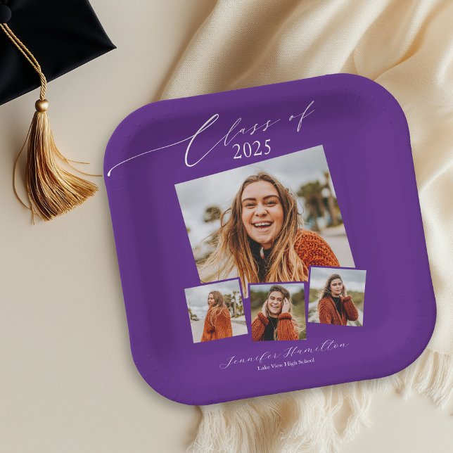 Class Of 2025 Minimalist Photo Grad Party Paper Plate (Creator Uploaded)