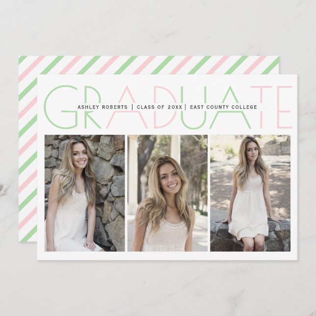Class of 2025 mint green, blush graduation photo invitation (Front/Back)