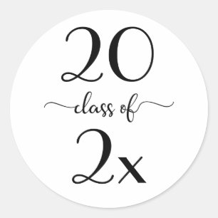 Class of 2025 Modern Script White Black Graduation Classic Round Sticker