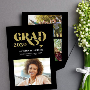 Class of 2025 modern typography 3 photo graduation announcement