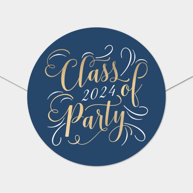 Class of 2025 Navy Gold Graduation Party Classic Round Sticker (Creator Uploaded)