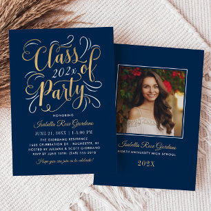 Class of 2025 Navy Gold Graduation Party Photo Invitation
