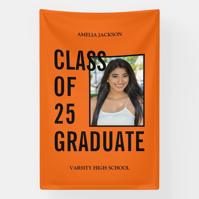 Class Of 2025 Orange & Black Photo Graduation Banner (Creator Uploaded)