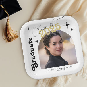 Class Of 2025 Photo Graduation Party Retro Paper Plate