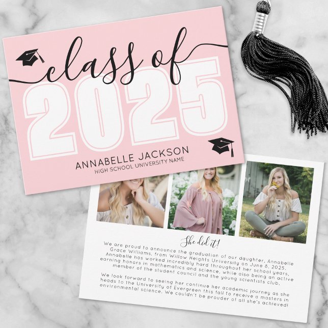 Class Of 2025 Pink Graduation Announcement (Class Of 2025 Pink Graduation Announcement)