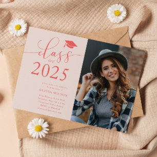 Class of 2025 Pink Graduation Party Photo  Invitation