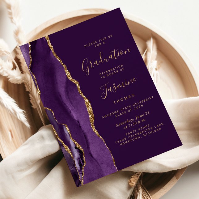 Class of 2025 Purple Gold Agate Plum Graduation Invitation (Creator Uploaded)
