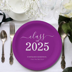 Class of 2025 Purple Graduation Party Paper Plate