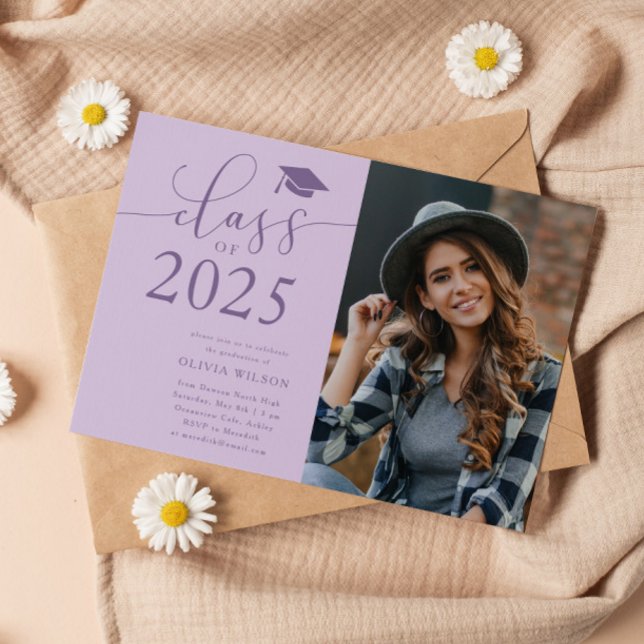 Class of 2025 Purple Graduation Party Photo  Invitation (Creator Uploaded)