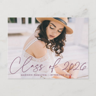 Class of 2025 Purple Script Photo Graduation Party Invitation Postcard