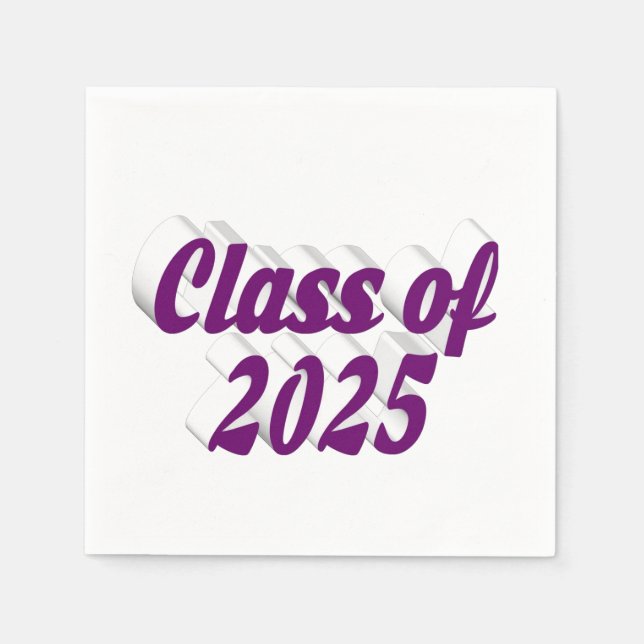 Class of 2025 purple text graduation napkin (Front)