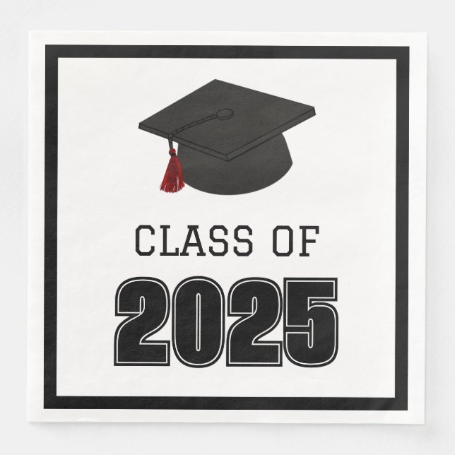 Class of 2025 Red and Black Tassel Napkin (Front)