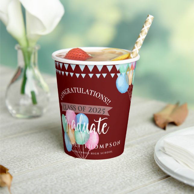Class of 2025 Red Congratulations Graduation Paper Cups (Insitu)